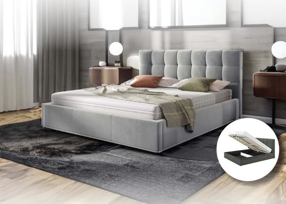 מיטה זוגית מרופדת דגם Nicole – עם ארגז מצעים מובנה