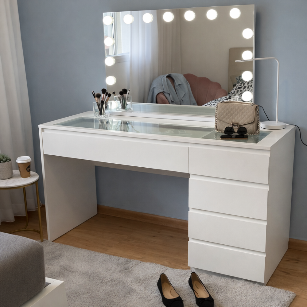 שידת איפור עם זכוכית עליונה - דגם אירמז בהתאמה אישית